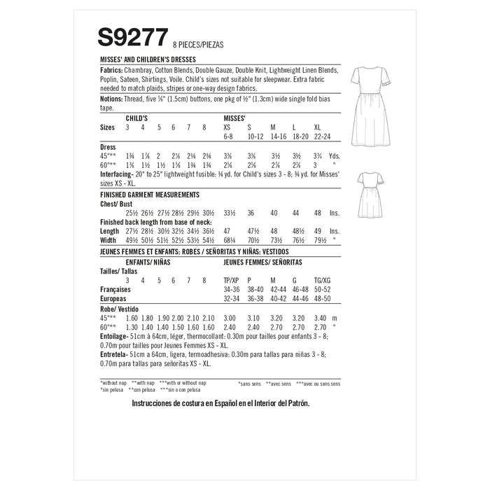 S9277 Misses' & Children's Dresses. Size: Kid´s 3-8 y / Adults XS-XL (32-50)