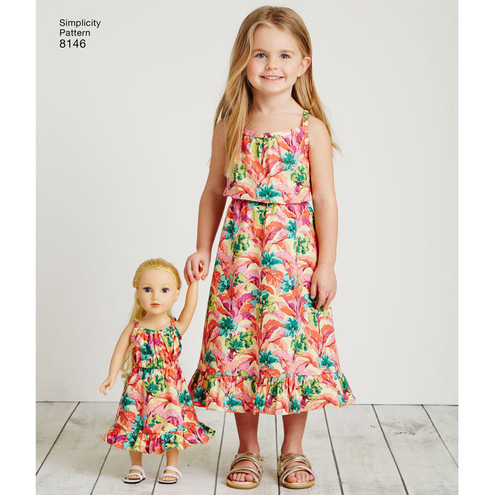 8146 Matching outfits for Misses, Child and 18" Doll. Size: Kid´s 3-8 y / Adults XS-XL (32-50)