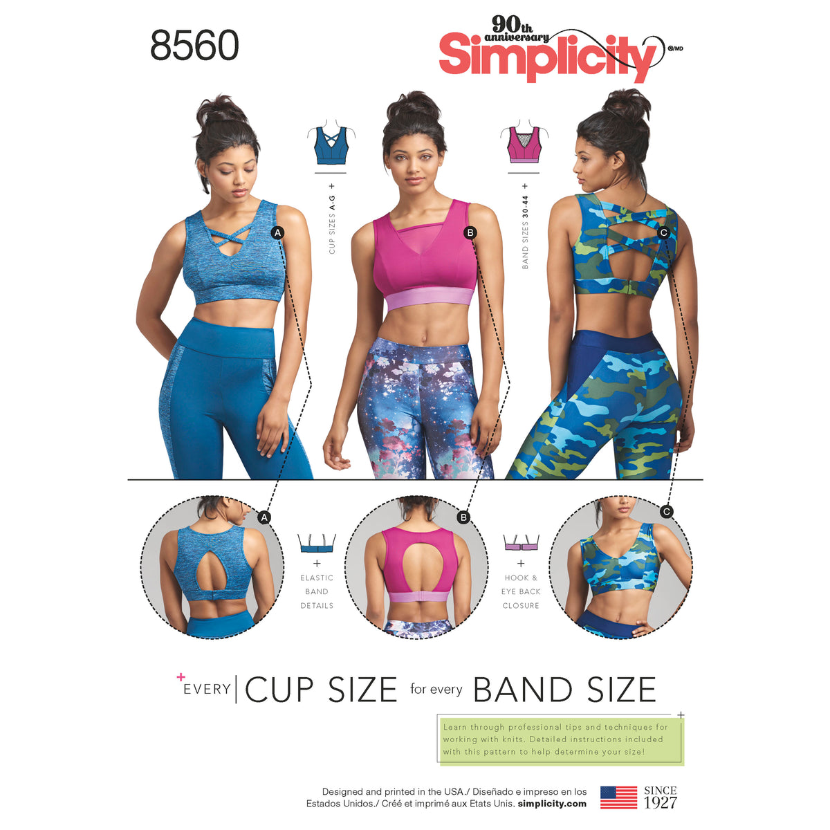 8560 Misses' Knit Sports Bras. Size: 30A-44G — Made by you